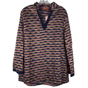 NWT Oliphant Tunic Top Long Sleeve Wavy Stripe Navy Pink Gold Cotton Medium